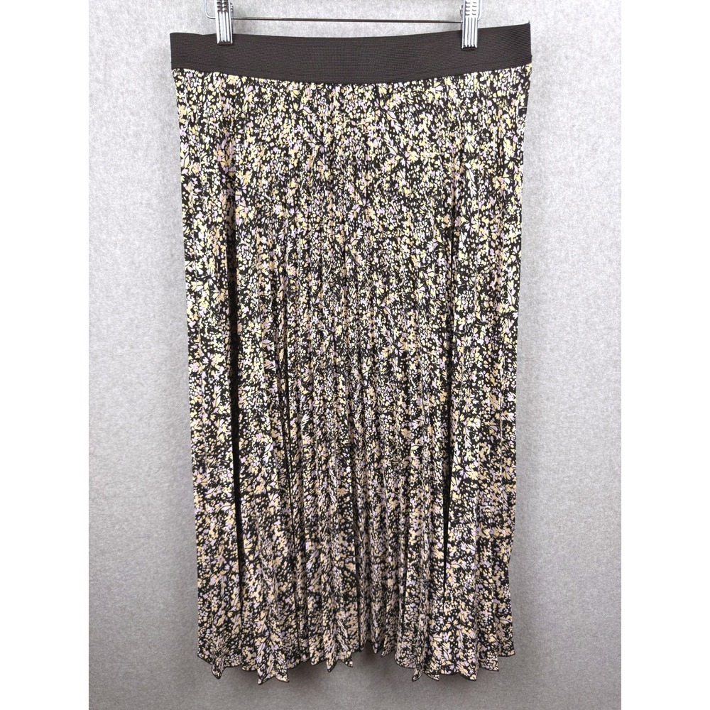 Vince Camuto Floral Pleated Midi Skirt Black Purple Yellow L C3461400